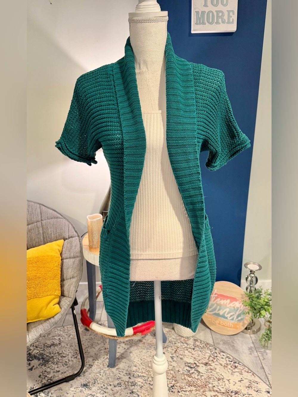 GUESS Teal Open Front Knit Cardigan M